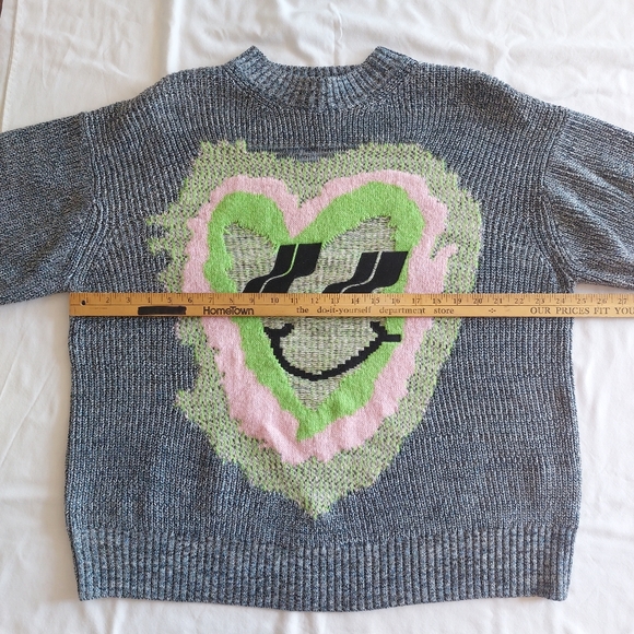 Heavy Knit Oversized Wool Blend Fuzzy Smiley Face Crew Sweater Unisex Size S - Picture 10 of 15